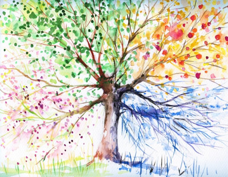 we support artists - click the link to know more about Four seasons tree-hand-painting by deepgreen